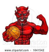 Vector Illustration of Devil Basketball Sports Mascot Holding Ball by AtStockIllustration