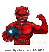 Vector Illustration of Devil Bowling Sports Mascot Holding Ball by AtStockIllustration