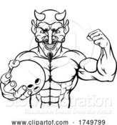 Vector Illustration of Devil Bowling Sports Mascot Holding Ball by AtStockIllustration