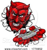 Vector Illustration of Devil Gamer Video Game Controller Mascot by AtStockIllustration