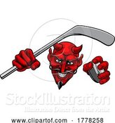 Vector Illustration of Devil Satan Ice Hockey Sports Mascot by AtStockIllustration