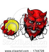 Vector Illustration of Devil Satan Tennis Ball Sports Mascot by AtStockIllustration