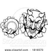 Vector Illustration of Devil Satan Tennis Ball Sports Mascot by AtStockIllustration