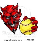 Vector Illustration of Devil Softball Sports Team Mascot by AtStockIllustration