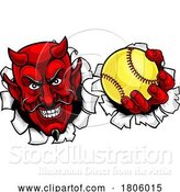 Vector Illustration of Devil Softball Sports Team Mascot by AtStockIllustration