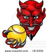 Vector Illustration of Devil Softball Sports Team Mascot by AtStockIllustration