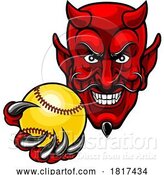 Vector Illustration of Devil Softball Sports Team Mascot by AtStockIllustration