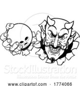 Vector Illustration of Devil Ten Pin Bowling Ball Sports Mascot by AtStockIllustration
