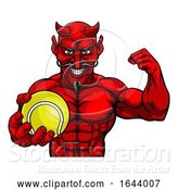 Vector Illustration of Devil Tennis Sports Mascot Holding Ball by AtStockIllustration