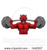 Vector Illustration of Devil Weight Lifting Body Builder Sports Mascot by AtStockIllustration