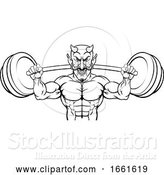 Vector Illustration of Devil Weight Lifting Body Builder Sports Mascot by AtStockIllustration