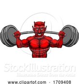 Vector Illustration of Devil Weight Lifting Body Builder Sports Mascot by AtStockIllustration