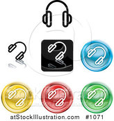 Vector Illustration of Different Colored Headphones Icon Buttons by AtStockIllustration