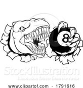 Vector Illustration of Dinosaur Angry Pool Ball Billiards Mascot by AtStockIllustration