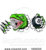 Vector Illustration of Dinosaur Angry Pool Ball Billiards Mascot by AtStockIllustration