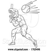 Vector Illustration of Dinosaur Baseball Player Mascot Swinging Bat by AtStockIllustration
