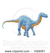 Vector Illustration of Dinosaur Diplodocus Pixel Art Arcade Game by AtStockIllustration