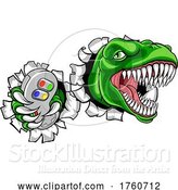 Vector Illustration of Dinosaur Gamer Video Game Controller Mascot by AtStockIllustration