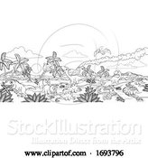 Vector Illustration of Dinosaur Prehistoric Landscape Scene by AtStockIllustration
