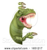 Vector Illustration of Dinosaur T Rex Peeking and Pointing Sign by AtStockIllustration