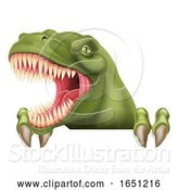 Vector Illustration of Dinosaur T Rex Peeking over Sign by AtStockIllustration