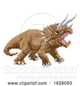 Vector Illustration of Dinosaur Triceratops Pixel Art Arcade Game by AtStockIllustration