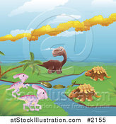 Vector Illustration of Dinosaurs by a Stream by AtStockIllustration