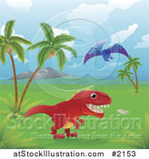 Vector Illustration of Dinosaurs in a Tropical Landscape by AtStockIllustration