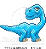 Vector Illustration of Diplodocus Brontosaurus Pixel Art Dinosaur by AtStockIllustration