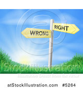 Vector Illustration of Directional Wrong and Right Signs over a Sunrise and Grassy Hill by AtStockIllustration