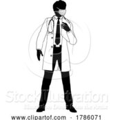 Vector Illustration of Doctor Guy and Clipboard Medical Silhouette Person by AtStockIllustration