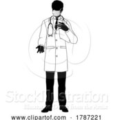 Vector Illustration of Doctor Guy and Clipboard Medical Silhouette Person by AtStockIllustration