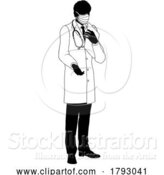 Vector Illustration of Doctor Guy and Clipboard Medical Silhouette Person by AtStockIllustration