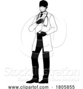 Vector Illustration of Doctor Guy and Clipboard Medical Silhouette Person by AtStockIllustration