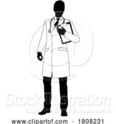 Vector Illustration of Doctor Guy and Clipboard Medical Silhouette Person by AtStockIllustration