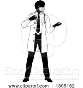 Vector Illustration of Doctor Guy and Clipboard Medical Silhouette Person by AtStockIllustration