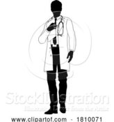 Vector Illustration of Doctor Guy and Clipboard Medical Silhouette Person by AtStockIllustration