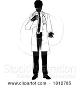 Vector Illustration of Doctor Guy and Clipboard Medical Silhouette Person by AtStockIllustration