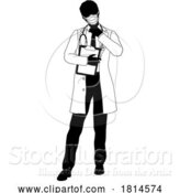 Vector Illustration of Doctor Guy and Clipboard Medical Silhouette Person by AtStockIllustration