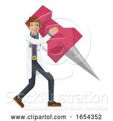 Vector Illustration of Doctor Guy Holding Thumb Tack Pin Mascot Concept by AtStockIllustration