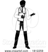 Vector Illustration of Doctor Guy Medical Clipboard Silhouette Person by AtStockIllustration