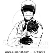 Vector Illustration of Doctor in PPE Mask Pointing Needs You Silhouette by AtStockIllustration
