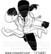 Vector Illustration of Doctor Lady Flying Super Hero Silhouette by AtStockIllustration