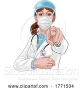 Vector Illustration of Doctor Lady Needs You Pointing by AtStockIllustration