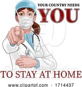 Vector Illustration of Doctor Lady Needs You Stay Home Pointing Poster by AtStockIllustration