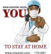Vector Illustration of Doctor Lady Needs You Stay Home Pointing Poster by AtStockIllustration