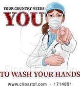 Vector Illustration of Doctor Lady Pointing Needs You Wash Your Hands by AtStockIllustration