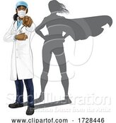 Vector Illustration of Doctor Lady Pointing with Super Hero Shadow by AtStockIllustration