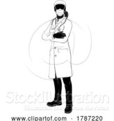 Vector Illustration of Doctor Lady PPE Mask Silhouette by AtStockIllustration