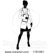 Vector Illustration of Doctor Lady with Clipboard Medical Silhouette by AtStockIllustration